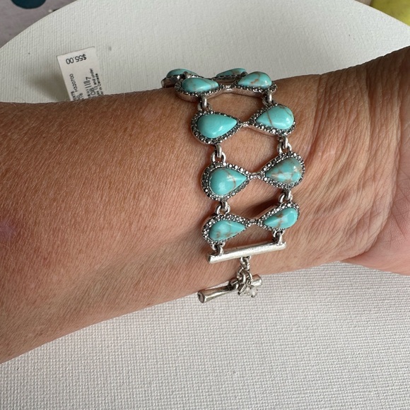 NWT Lucky Brand bracelet encrusted with faux Turquoise and Marcasites 7” - Picture 5 of 6